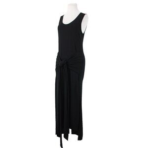 Otis Maclain Sz S Black Unlined Split Sides Wrap Belt Rayon Spandex Long Dress